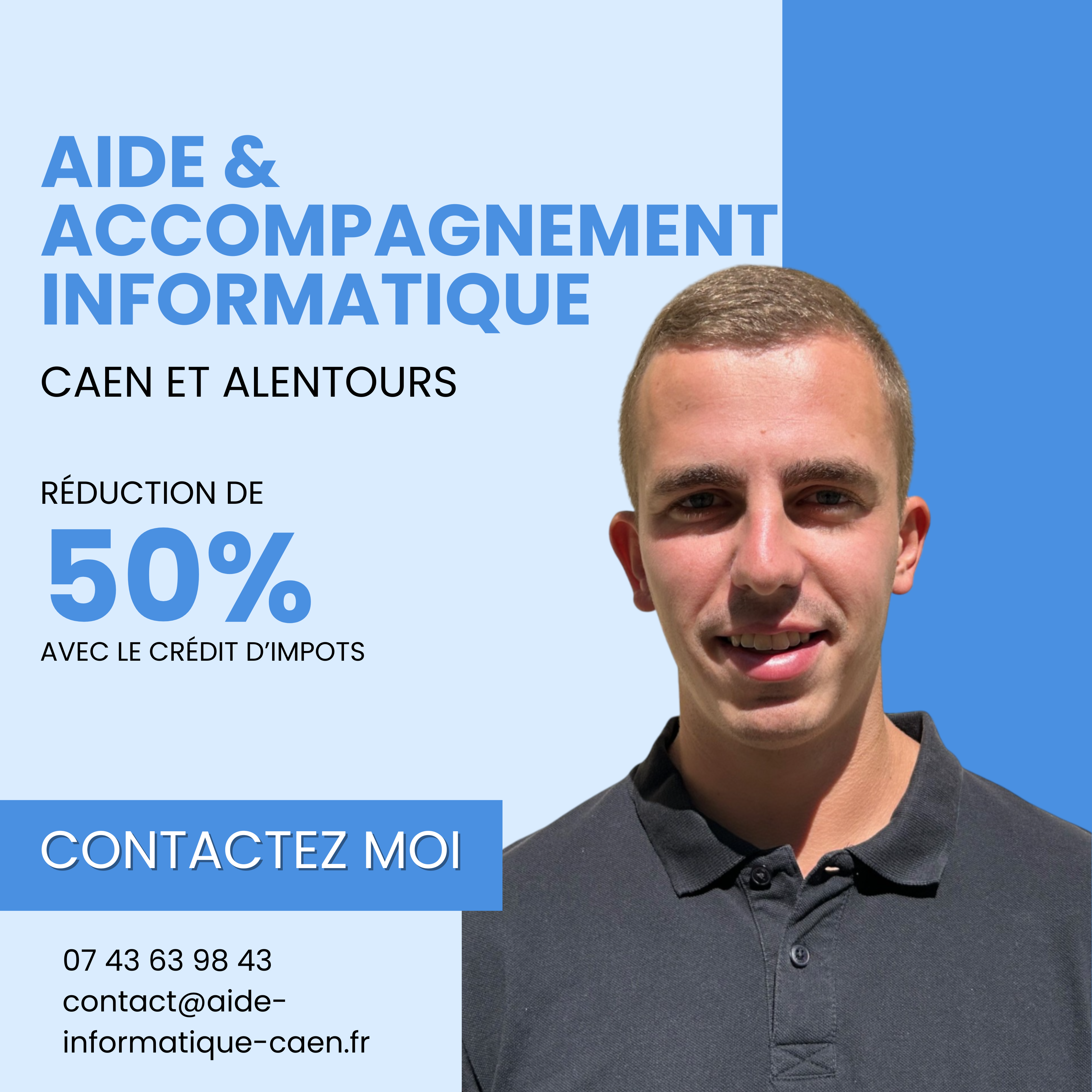 Crédit d'impôts. Aide et accompagnement informatique pas cher à Caen. 50% de réduction. 