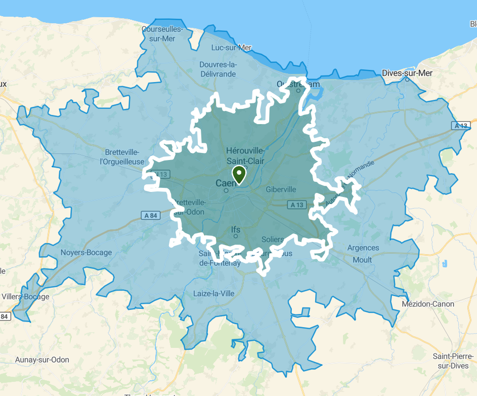 Carte d'aide informatique à Caen et alentours. 