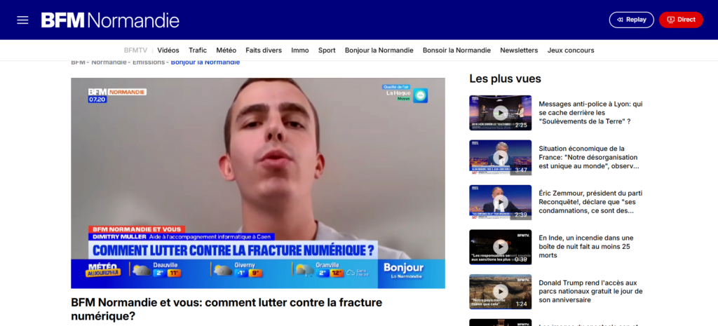 Dimitry MULLER - Aide informatique  Caen et cours informatique Caen. 
BFM TV caen informatique 