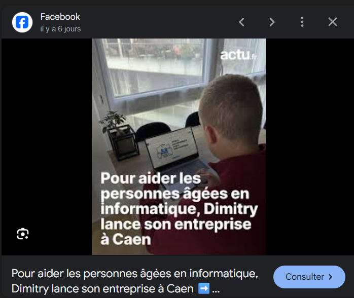 Dimitry MULLER - Aide informatique  Caen et cours informatique Caen. 
Facebook caen informatique 