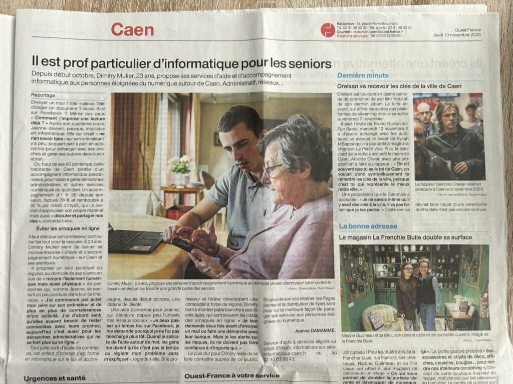 Dimitry MULLER - Aide informatique  Caen et cours informatique Caen. 
Ouest France caen informatique 